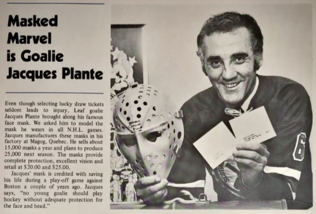 Jacques Plante Holding his Fibrosport Goalie Mask 1972