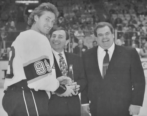 Wayne Gretzky, Gary Bettman, Bruce McNall 1993 - Gretzky 1000th NHL Game