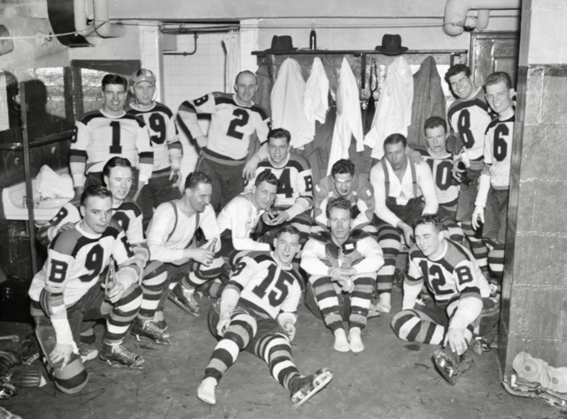 Boston Bruins in Dressing Room at Boston Garden 1938