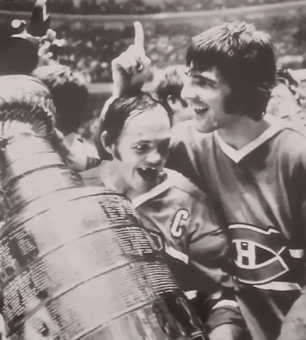 Montreal Canadiens Captain Yvan Cournoyer hold 1976 Stanley Cup - Serge Savard