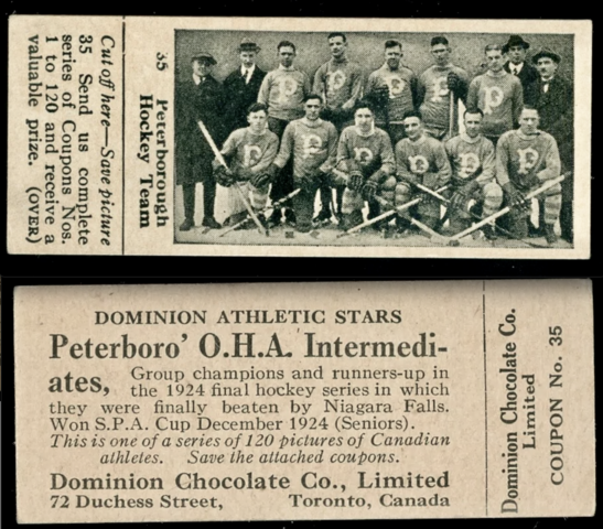 Peterborough Hockey Team 1925 Dominion Chocolate Hockey Card #35