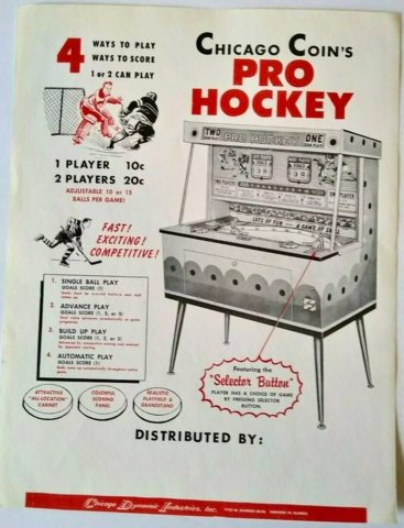 Chicago Coin's Pro Hockey Arcade Game Ad 1961