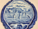 Antique Dutch Makkum Delft Plaque with ice Hockey scene hand painted in center.