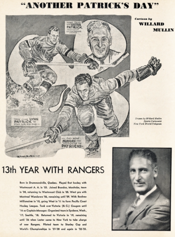 Lester Patrick 1939 New York Rangers with Murray Patrick and Lynn Patrick