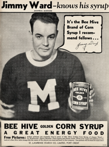Montreal Maroons Jimmy Ward 1936 Bee Hive Golden Corn Syrup Ad