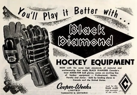 Cooper Weeks Black Diamond Hockey Equipment Ad 1957
