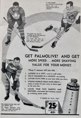 Antique Palmolive Shave Cream Ad 1936 Hap Day, Joe Primeau & Charlie Conacher