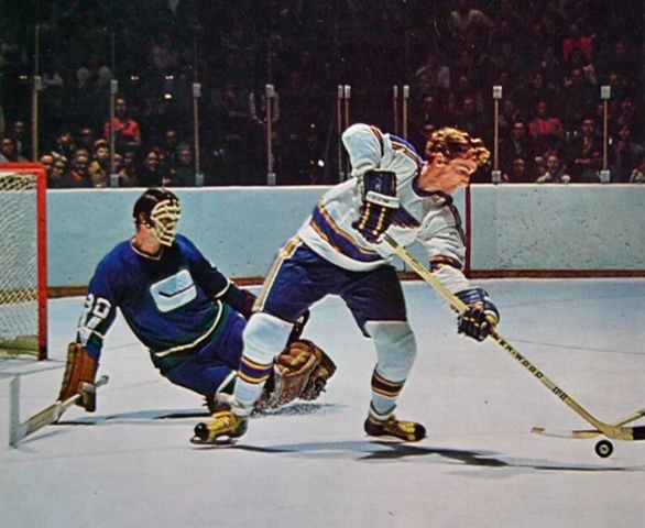 Vancouver Canucks Goalie George Gardner and St. Louis Blues Terry Crisp 1970
