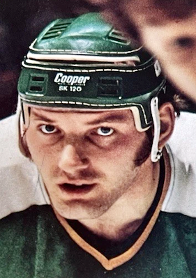 Minnesota North Stars Bill Goldsworthy in a Cooper SK 120 Hockey Helmet 1975