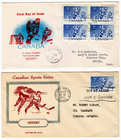 Hockey First Day Cover 1955 Canadian Sport Series 1956 FDC