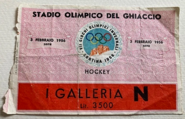 1956 Winter Olympics Hockey Ticket at Stadio Olimpico Del Ghiaccio / 