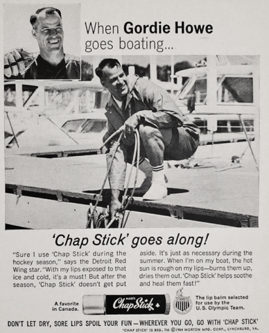 Vintage Chap Stick Ad with Gordie Howe 1964