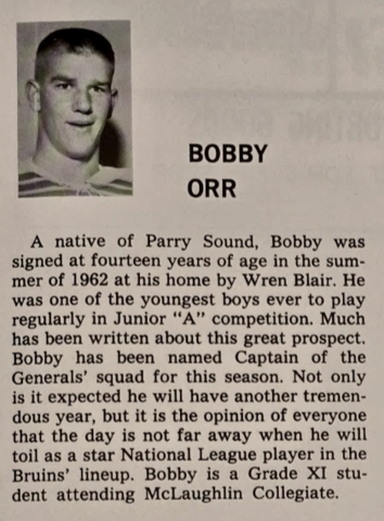Bobby Orr write-up from 1965 Oshawa Generals Program