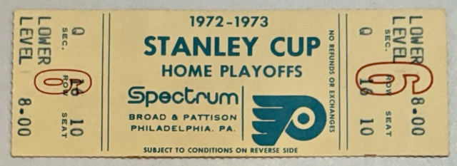 Philadelphia Flyers Stanley Cup Playoff Ticket 1973 Hockey Ticket