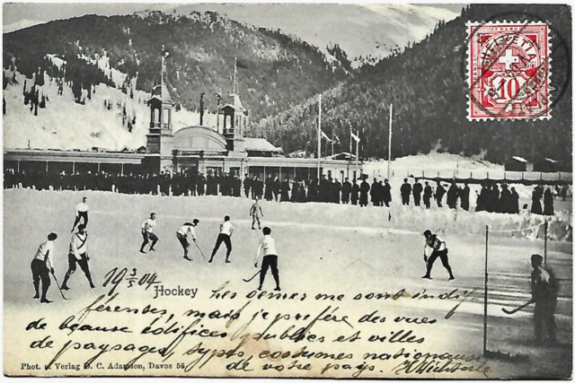 Davos Ice Hockey Game Postcard 1904 Davos Outdoor Hockey History
