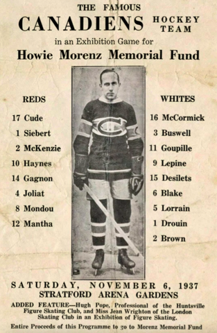 Howie Morenz Memorial Game Program 1937 Stratford Arena Gardens