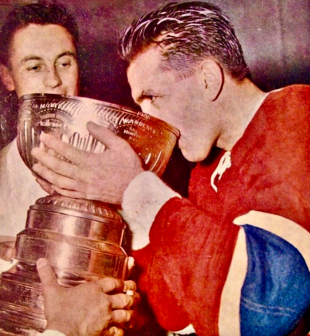 Maurice "Rocket" Richard drinks from the 1958 Stanley Cup
