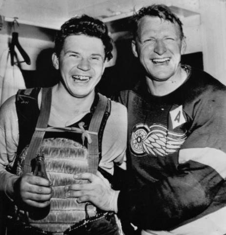 Detroit Red Wings Harry Lumley and Leo Reise 1950