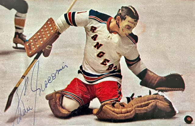 New York Rangers Eddie Giacomin wearing his 1st Goalie Mask 1970 