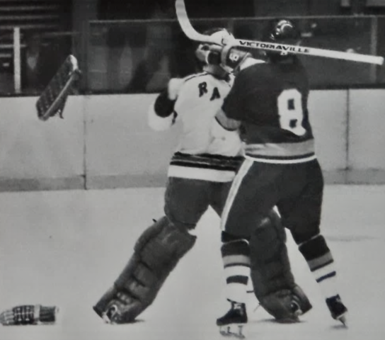 Ed Giacomin about to land a haymaker on Garry Howatt 1975