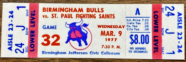 Vintage Hockey Ticket 1977 Birmingham Bulls vs St. Paul Saints WHA Ticket