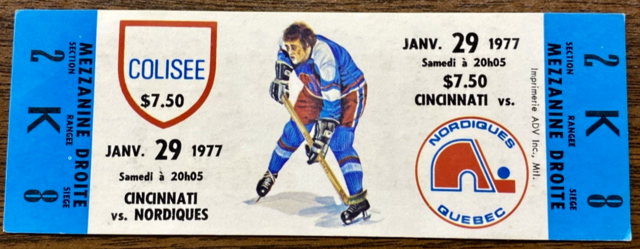 Vintage Hockey Ticket 1977 Quebec Nordiques Hockey Ticket