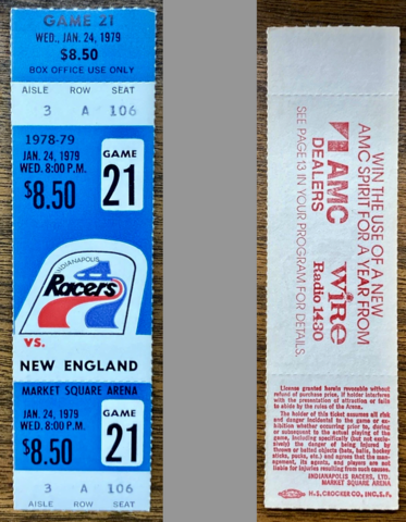 Vintage Hockey Ticket 1979 Indianapolis Racers Hockey Ticket