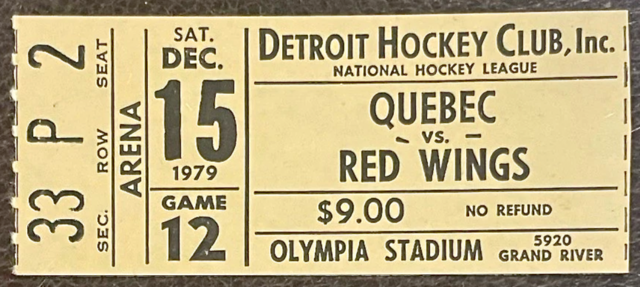 Vintage Hockey Ticket 1979 Final Game at Detroit's Olympia Stadium Hockey Ticket