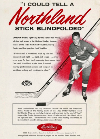 Northland Hockey Stick Ad 1960 featuring Gordie Howe 