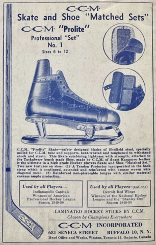 C.C.M Skates Ad 1950 CCM Prolite Professional Skates