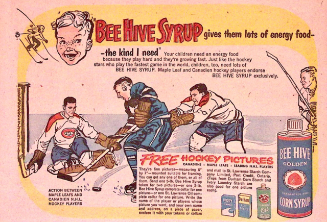 Bee Hive Corn Syrup Hockey Ad 1960