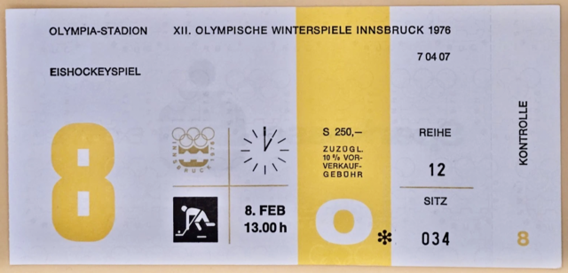 1976 Winter Olympics Hockey Ticket at Olympiahalle / Olympia - Stadion Innsbruck