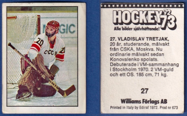 Vladislav Tretjak /  Vladislav Tretiak Hockey Card 1972 Swedish Williams #27