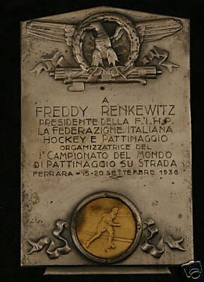 Roller/Quad Hockey Medal 1938 Freddy Renkewitz
