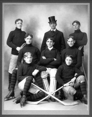 Hockey Team Photo 1908 with Mic Mac Sticks