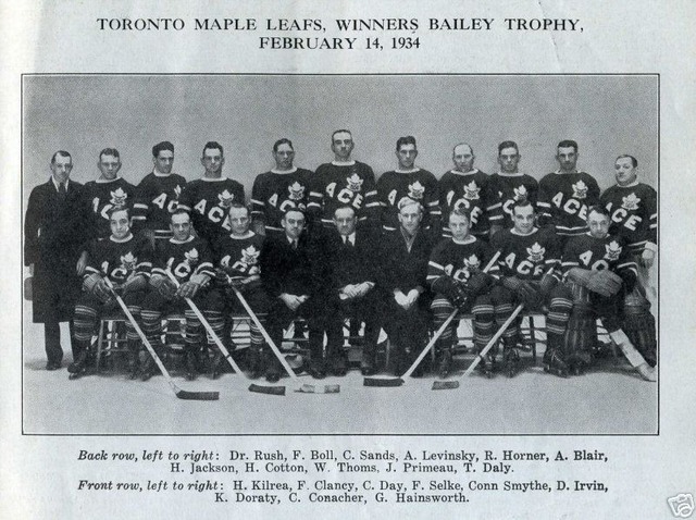 Hockey Photo 1934 Toronto Maple Leafs Ace Bailey Benefit Game