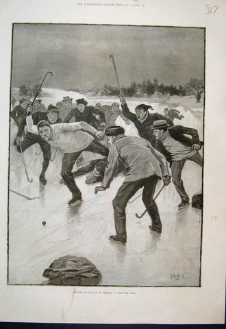 Ice Hockey Engraving Print 1898