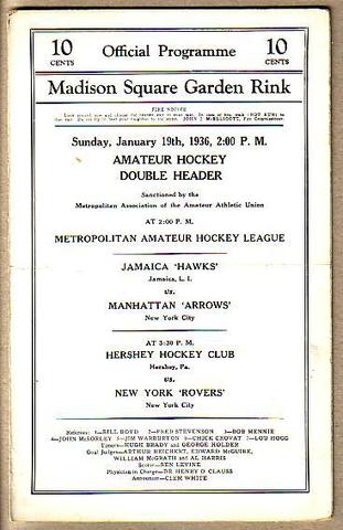 Madison Square Garden Ice Hockey Program 1936  amateur Hockey
