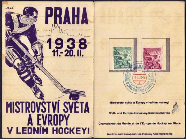 1938 Ice Hockey World Championships FDC with Hockey Stamps and Cancellation