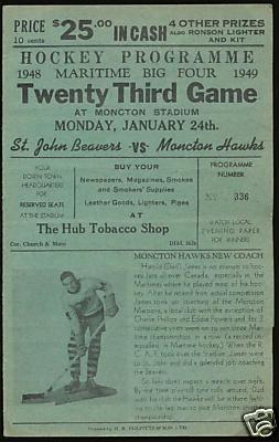 Moncton Hawks Ice Hockey Program 1948 