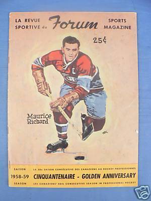 Ice Hockey Program 1959  Maurice Richard cover