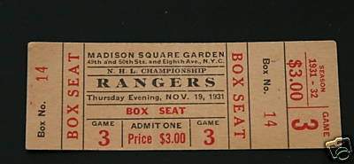 New York Rangers Hockey Ticket 1931 