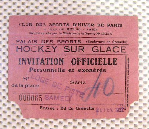 French Ice Hockey Ticket 1932