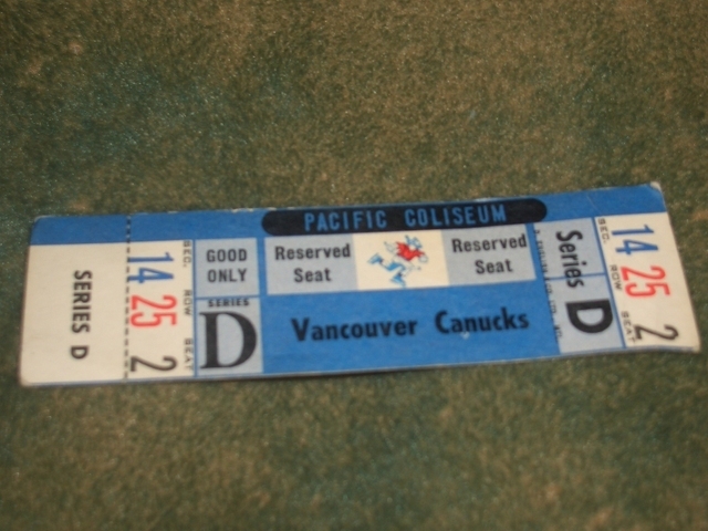 Ice Hockey Ticket 1960s  Vancouver Canucks 2
