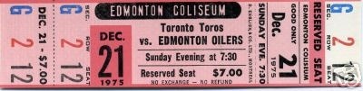 Edmonton Oilers Hockey Ticket 1975 Edmonton Coliseum