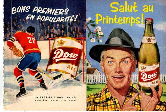 Ice Hockey Beer Ads  1957  Dow Ale