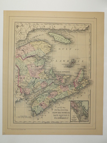 Map 1885 Nova Scotia, New Brunswick, Prince Edwards Island 1885 