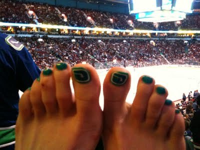 Vancouver Canucks fan with Painted Toe Nails