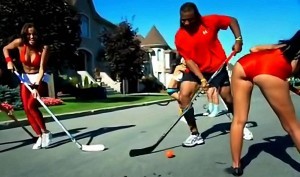 Georges Laraque playing Street Hockey Hockey with Goddesses
