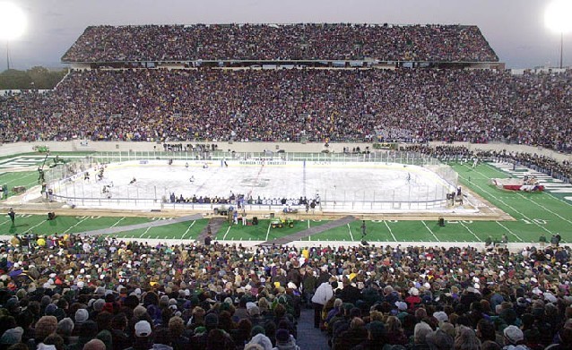Michigan State Cold War Ice Hockey Game in Out Door Stadium